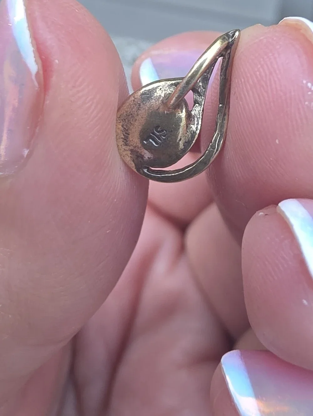 925 Gold Toned Opal Teardrop Pendant in Iridescent Blue